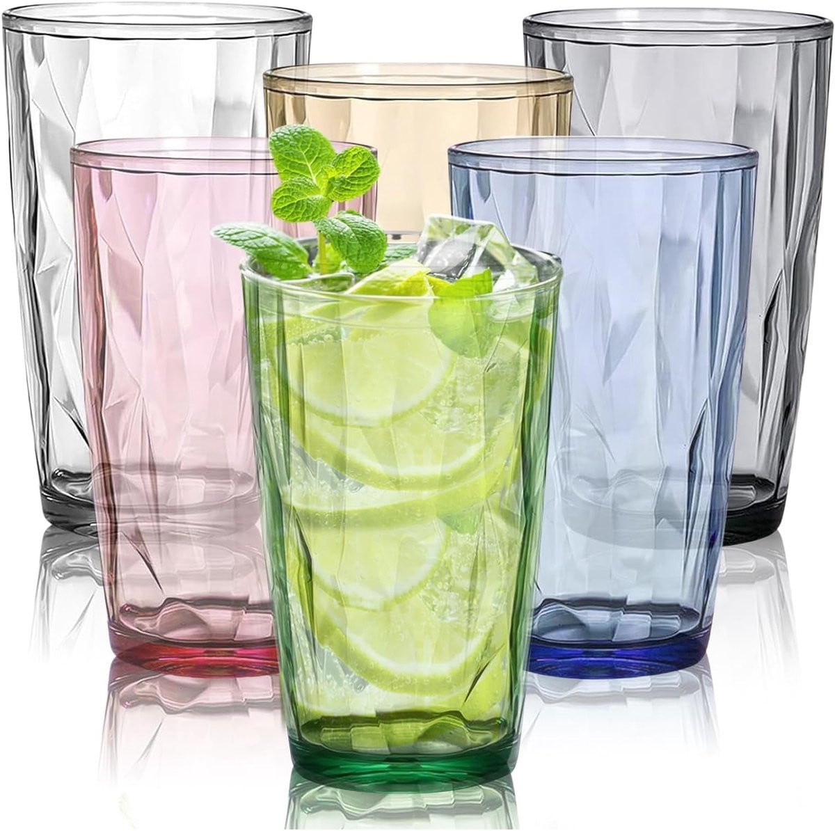 Set van 6 kleurrijke vintage waterglazen van 500 ml, herbruikbare en breukbestendige acrylbekers