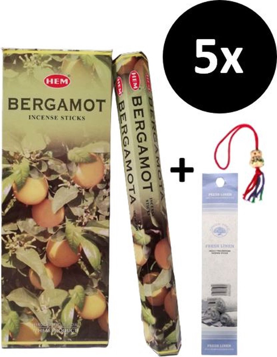 Wierookstokjes Bergamot met 100 stokjes, 5 mini stokjes en een gelukspoppetje