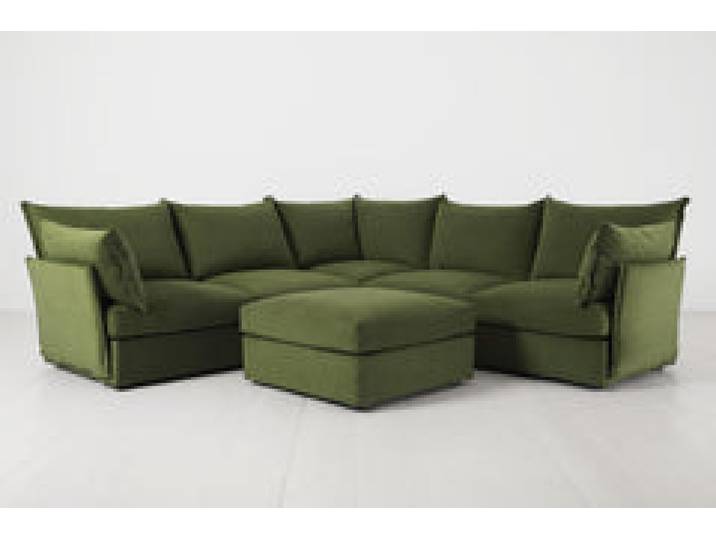 Ecksofa Model 06 mit Polsterhocker, Laubgrün