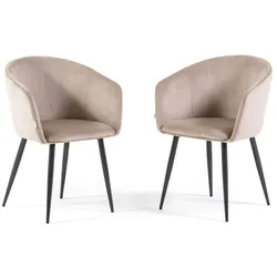 RATTATAN Set aus 2 Polsterstühlen aus Samt mit Metallbeinen, elegantes Design für Küche, Esszimmer, Büro und Restaurants – ELLEN – Beige / Dunkelgrau