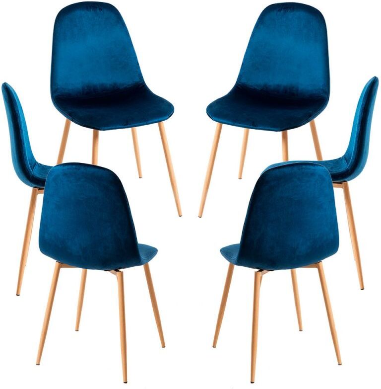RegalosMiguel Pack 6 Sillas Teok Terciopelo - Azul medio