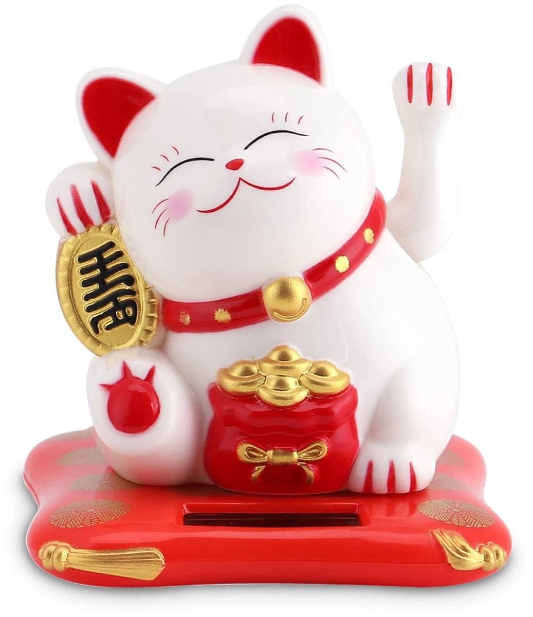 Solidchoice - Mini Maneki Neko Zittende Kat met Zonne-energie voor op tafel