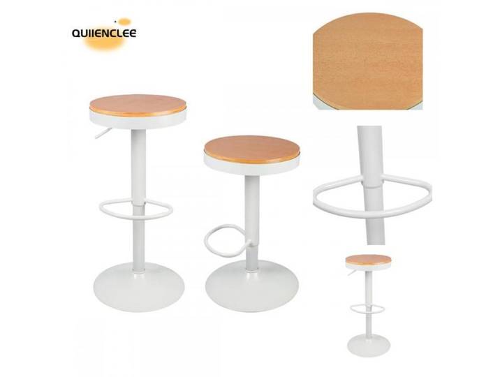 Tabourets de bar lot de 2 hauteur réglable diamètre 36 cm cadre métallique sans dossier blanc QUIIENCLEE