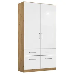 Drehtürenschrank Berlin Weiß Hochglanz, Eiche Artisan