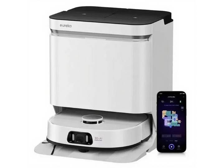 Eureka J15 Pro Ultra Aspirateur Robot avec Fonction Lavage, 16200 Pa, Technologie Anti-Emmêlement, Détection de Liquide &amp; Lavage de Brosse, Nettoyage à l'Eau Chaude 75 °C, Auto-Nettoyage