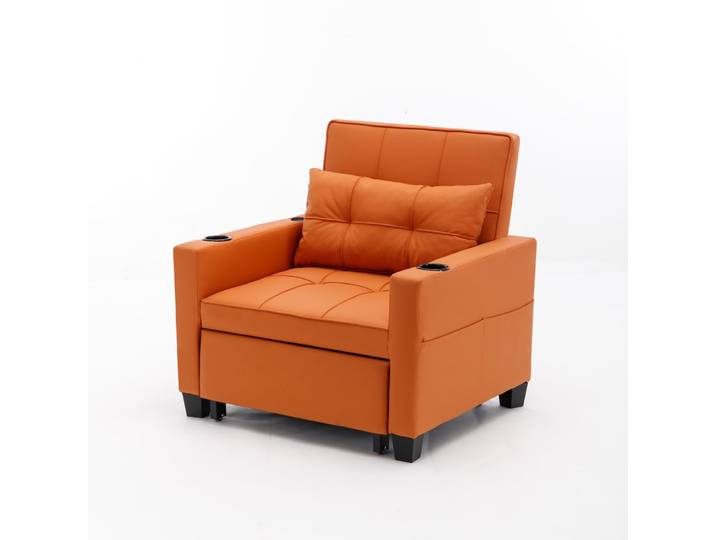Canapé convertible orange avec dossier réglable 3 en 1