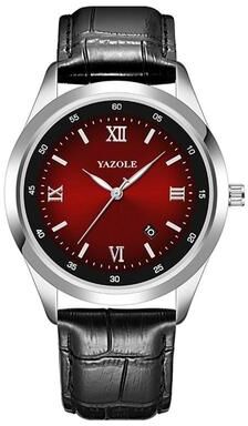 Everyday Crate YAZOLE 552 Mens Quartz Watch Luminous Waterproof Calendar Wrist Watch With PU Strap roman+red+black