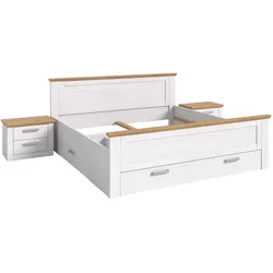 SCHLAFZIMMER weiß Lärche, Eiche Artisan Landhaus Set mit Bett inklusive Bettschubkästen, 2x Nachttisch