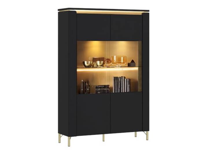 Lomadox Vitrinenschrank in schwarz matt mit goldfarbenen Akzenten, inkl. Beleuchtung