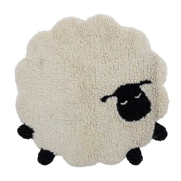 Bloomingville Mini Dolly vloerkleed met schaap motief, wol, wit, 84 cm