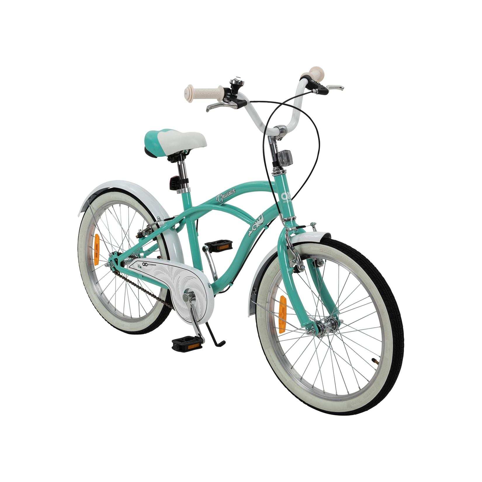 Actionbikes Kinderfahrrad Cruiser 20 Zoll, Rosa/Türkis, verstellbar, Seitenständer, V-Brake-Bremsen (Türkis)