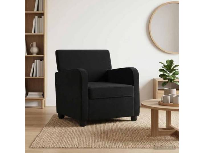 Sessel Schwarz Samt mit Armlehnen und Polsterkissen Polyester-Velours, Holzwerkstoff-und-Metall-Rahmen, Rückenlehne, Leseecke, Schlafzimmer, moderner Stil
