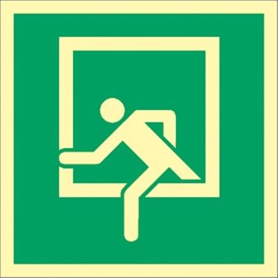 Schild Notausstieg, DIN 4844-2, Kunststoff, langnachleuchtend, 160-mcd, 200x200 mm
