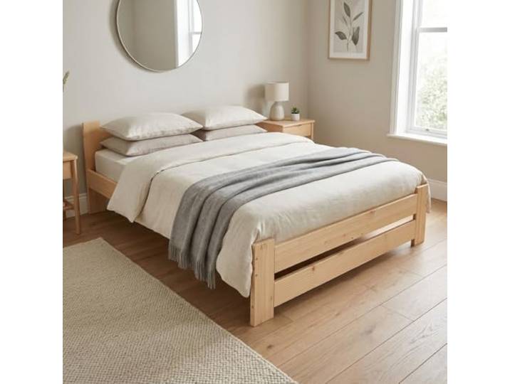 Need Sleep Doppelbett 160x200 cm aus Kiefer Massivholz – Bett mit niedrigem Kopfteil inkl. Lattenrost – naturbelassen