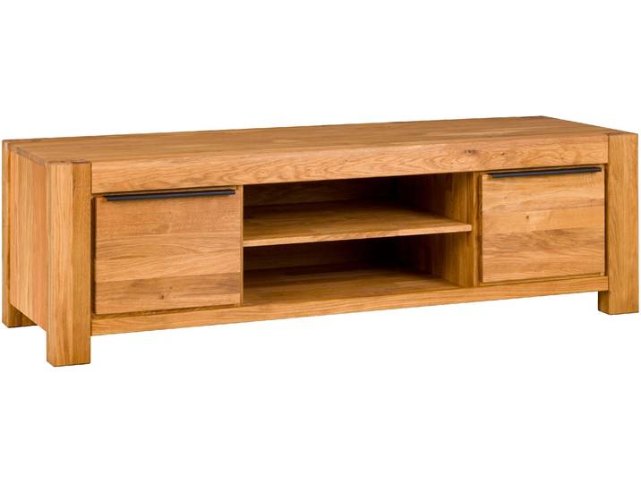 Lowboard HOME AFFAIRE SINA B/T/H: 173/45/51cm, schwarze Griffe, teilmassiv , braun, Eiche, Holz teilmassiv, Sideboards, Lowboard, 2 offene Fächer, holztür inkl. Dämpfer