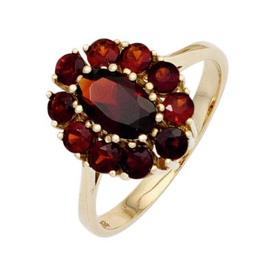 Goldring JOBO Gr. 50, gelb (gelbgold 375), Fingerringe, Damen, 50, Gelbgold 375, Goldring, 375 Gold mit Granat