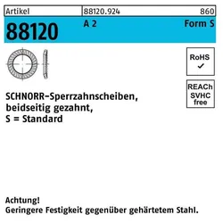 Schnorr, Muttern + Unterlegscheiben, Sperrzahnscheibe R 88120 beidseitig gezahnt S 2 x4 x0,35 A 2