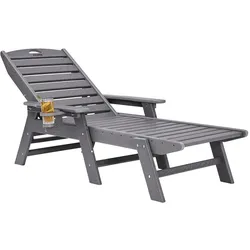 VEVOR Sonnenliege, 181 kg Tragkraft, HDPE Gartenliege, Strandliege mit 6-fach verstellbarer Rückenlehne, Armlehne, Getränkehalter, Balkonliege, Terrassenliege für Pool, Terrasse, Patio, Rasen, Grau