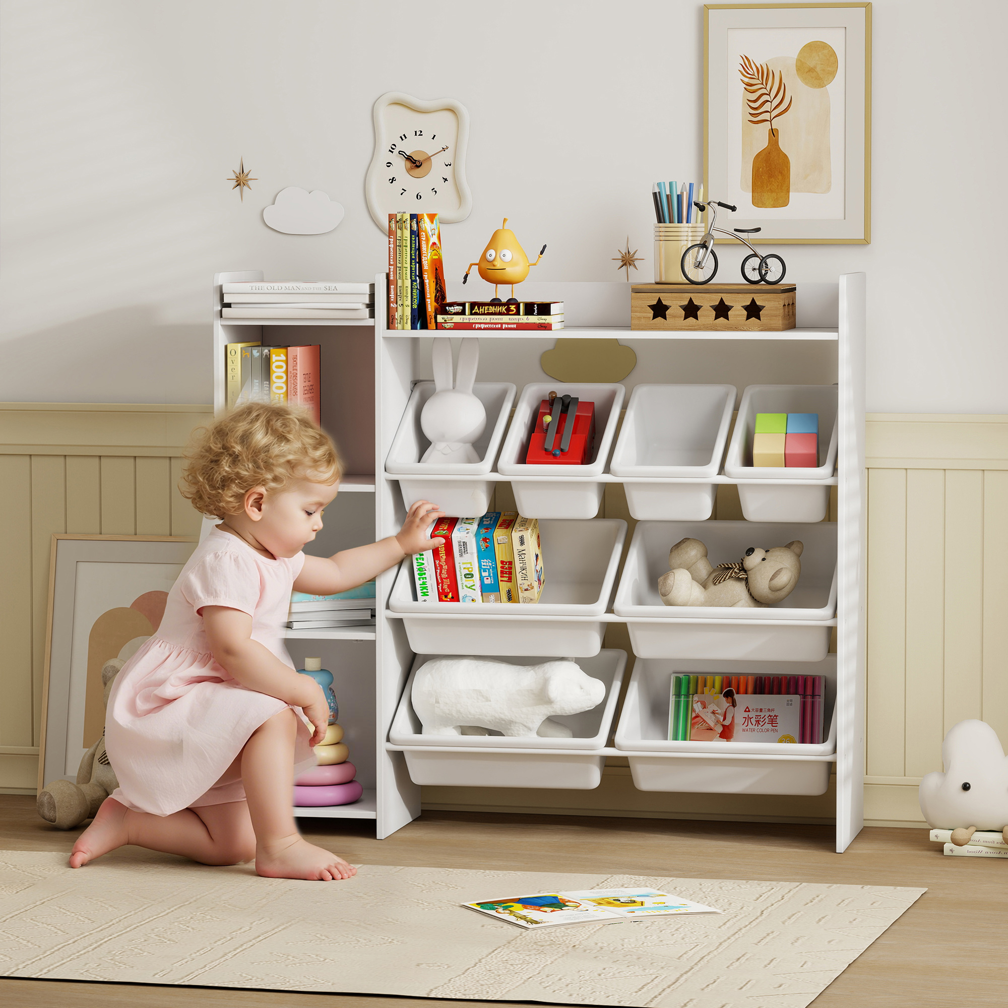 Aiyaplay Mobile contenitore per bambini 3-8 anni con 8 vaschette, scaffali e armadietto, bianco   Aosom Italy