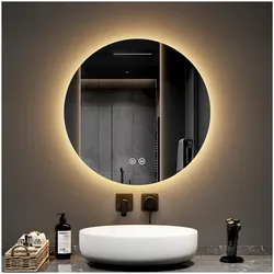 Emke, Spiegelschrank, Badspiegel mit Beleuchtung Φ60cm, 3 Farbtemperaturen(3000K-6500K) und dimmbaren, Touch Schalter