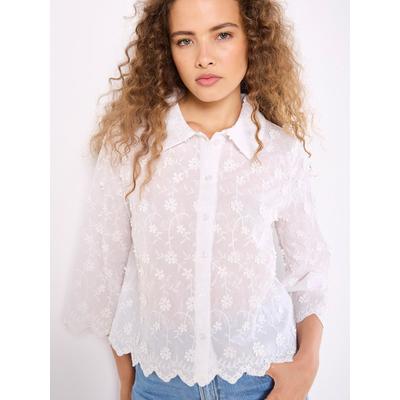 Spitzenbluse APRICOT "Gekürztes Shirt mit Blumenapplikation", Damen, Gr. M (38), weiß, gewebt, Obermaterial: 100% Baumwolle CO., bestickt, normal, Blusen Spitzenbluse, mit Blumenapplikation