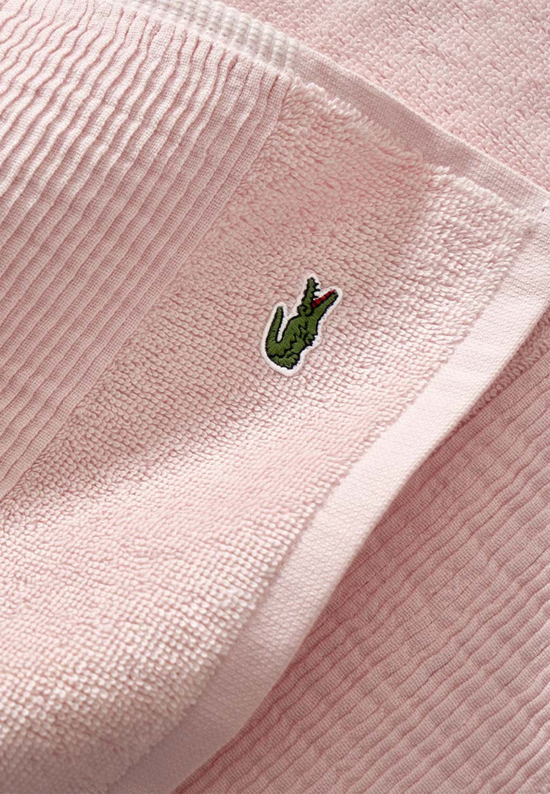 Waschhandschuh LACOSTE "LLECROCO", rosa (rosepal), B:15cm L:21cm, Frottier, Waschlappen, Waschhandschuh, mit Label-Applikationen rosepal B/L: 15cm x 21cm
