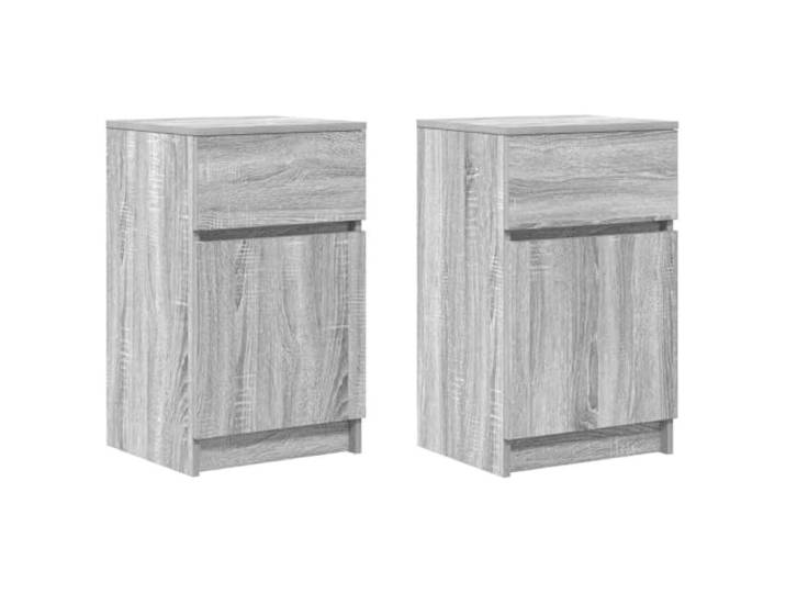 KUTYWEXFM Nachttisch 2er Set Grau Sonoma 39x35x65 cm Holzwerkstoff Kompakte Nachtschränke fürs Schlafzimmer mit beidseitig montierbarer Tür und viel Stauraum.