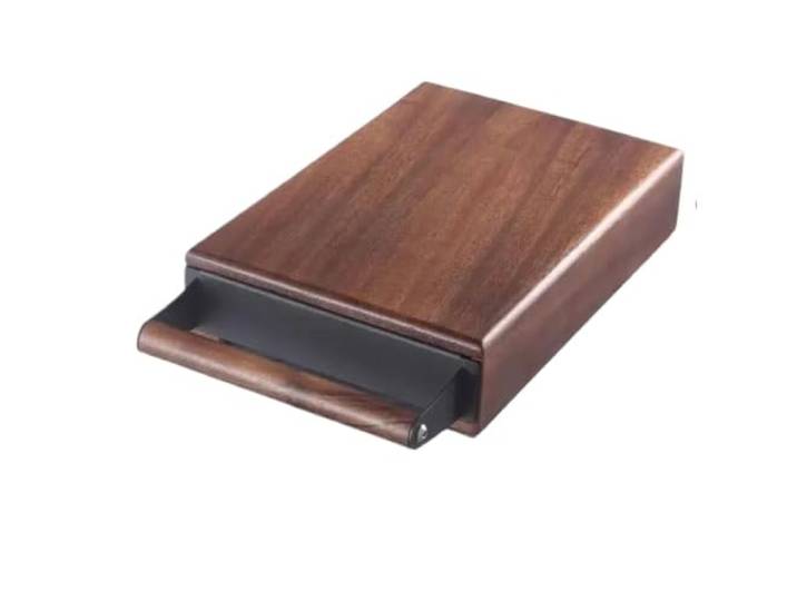 Kaffeemaschine, Nussbaumholz, Klopfbox, Schubladen-Abfallbehälter 1,5 kg rutschfester Edelstahl-Eimer für Espresso-Kaffeesatz, Pulver, Schublade, Mülleimer, Barista-Werkzeug(Black-L)