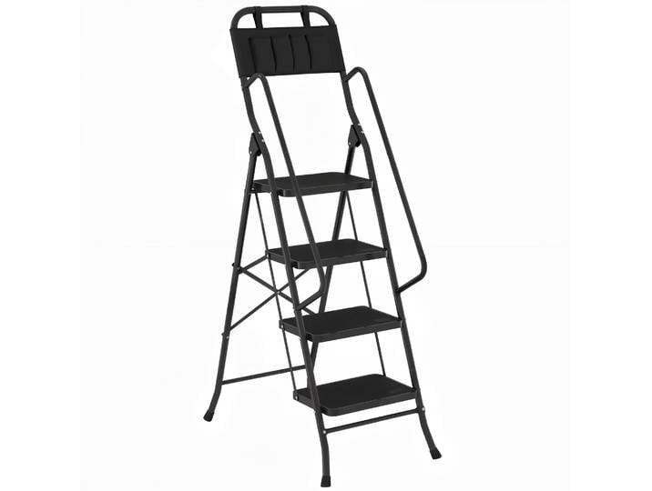 Escabeau pliant avec sac à outils, escabeau avec larges marches antidérapantes, noir