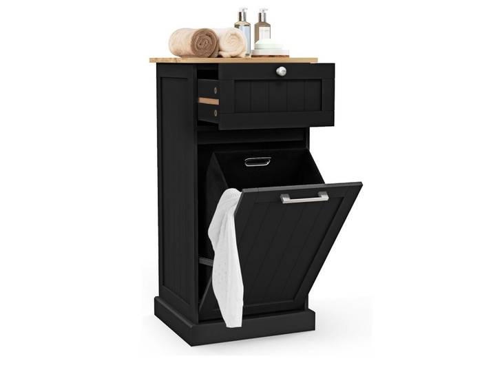 WÄSCHESCHRANK mit Wäschekorb Schwarz