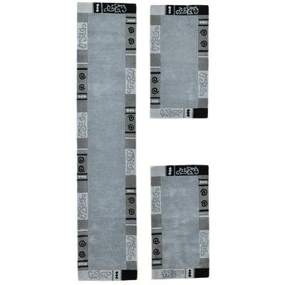 Bettumrandung THEKO "Ambadi, handgetuftet", grau, H:14mm, Obermaterial: 100% Schurwolle, Bettumrandungen, Bettvorleger, reine Schurwolle, mit Bordüre, modern, Läufer-Set