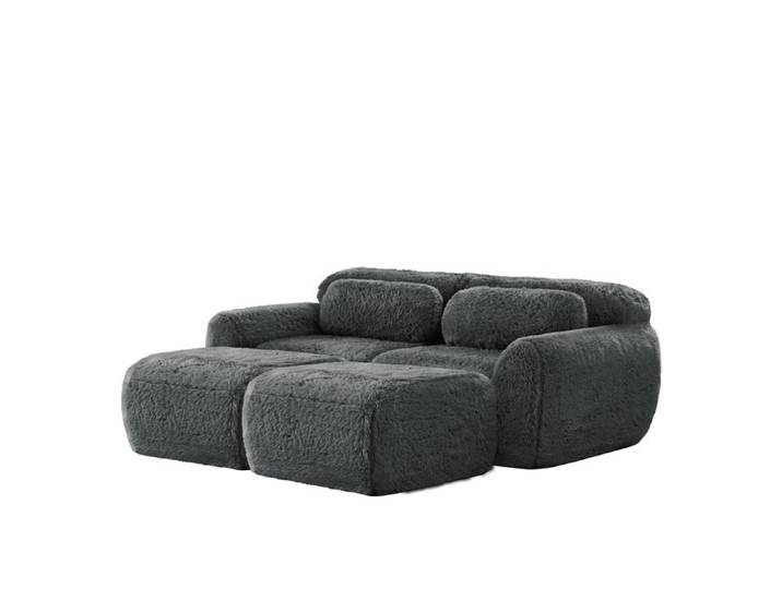 Xylo Canapé-lit Boneless Cloud 2 places peluche gris avec 2 poufs et sans montage