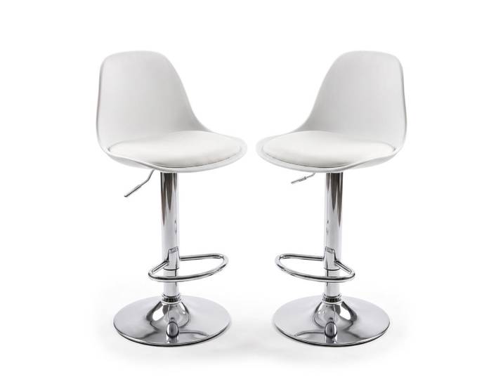 Relaxdays Barhocker Weiß 2er-Set höhenverstellbar mit Rückenlehne, Mehrfarbig, Metall, Kunststoff, 38x103x38 cm, Esszimmer, Barmöbel, Barhocker
