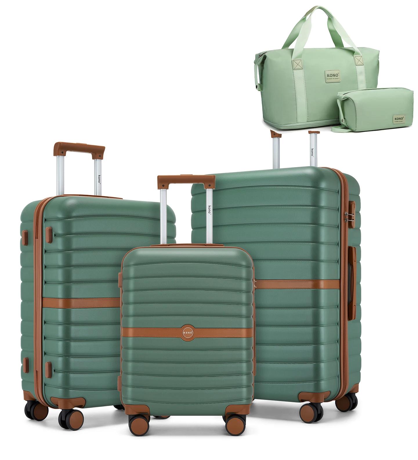 Reisekoffer-Set - Hartschalen-Trolley - 5-teilig - ABS - 3 Größen - 2 Reisetaschen - Grün