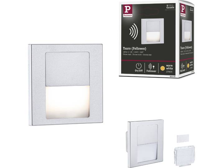 PAULMANN LED Einbauleuchte LED Wandeinbauleuchte Tsaro eckig 80x36mm , grau (chromfarben), 1, H: 8cm, 1 Stk., Leuchten, LED Einbauleuchte