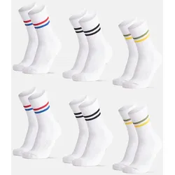 TENNIS CREW SOCKEN - 6-Pack - Schwarze Streifen | Grüne/Gelbe Streifen | Rote/Blaue Streifen - 48-51