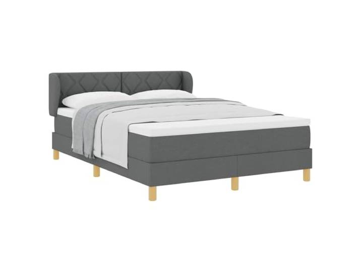 Boxspringbett Dunkelgrau 140 x 190 cm Stoff mit verstellbarem Kopfteil Minimalistisches Design, Konstruktion aus Holz und Kiefer, Taschenfederkernmatratze, mittlere Festigkeit, Pfostenbeine