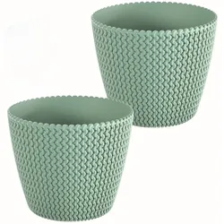 POWERTEC GARDEN 2er Set Blumentopf in Strickoptik, ca. 5 Liter - Grün