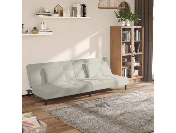 HEFZGDB Schlafsofa 2-Sitzer Creme Samt mit 2 Kissen – 2-in-1 Funktionsmöbel für Gäste, bequemes Sitz- und Schlafsofa mit robustem Holzrahmen, weicher Velours Bezug, platzsparend
