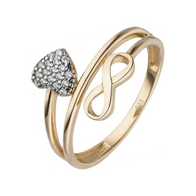 Fingerring JOBO "Herz Unendlichkeit" Gr. 50, gold (gelbgold 333), Fingerringe, Damen, 50, Gelbgold 333, Fingerring, 333 Gold mit 18 Zirkonia