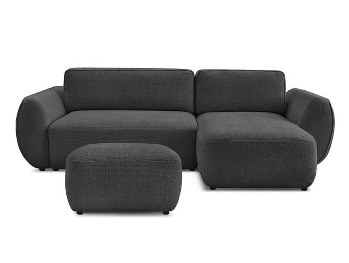Ecksofa mit Hocker BOBOCHIC DENISE Stoff mit Textur schwarz