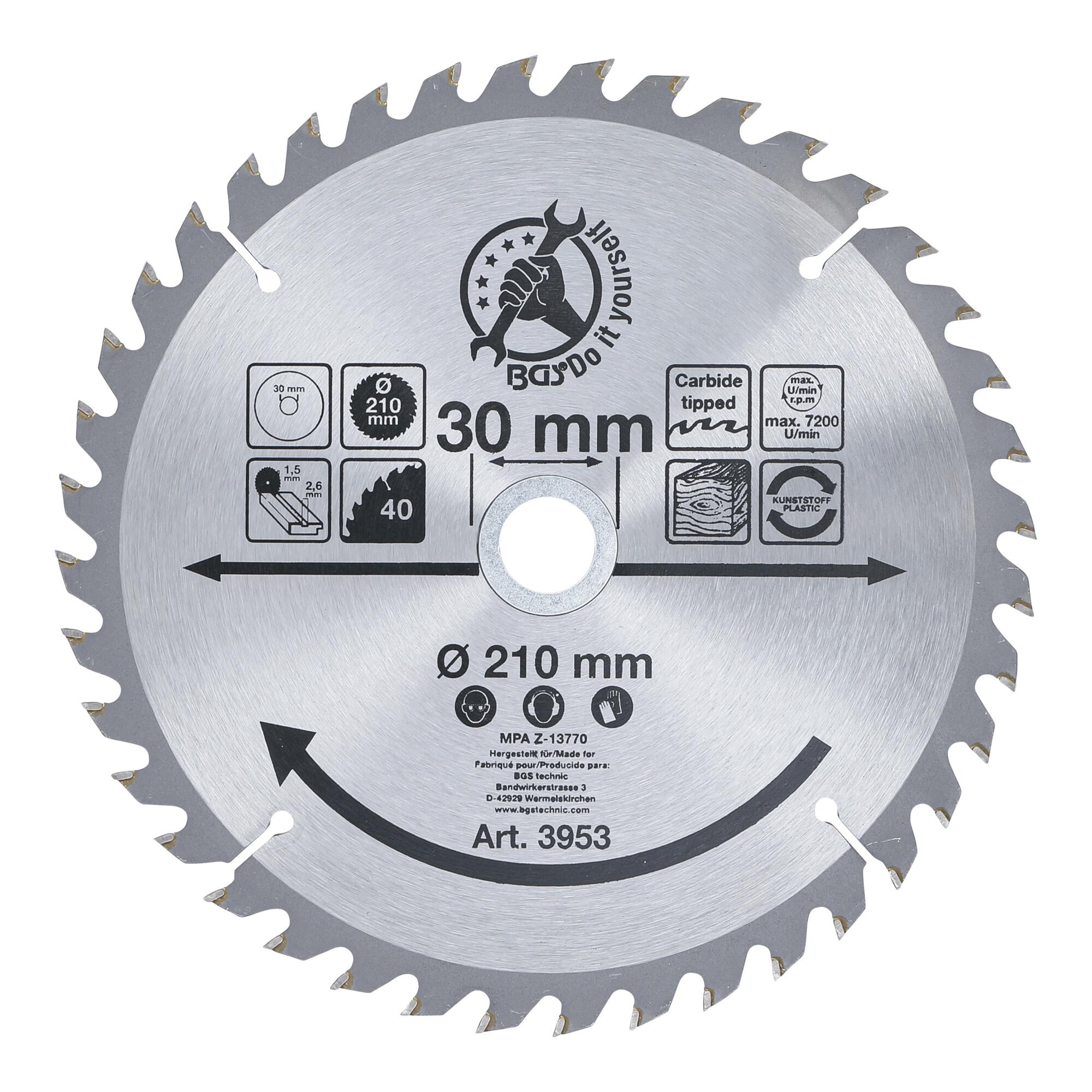 BGS Do it yourself Hartmetall-Kreissägeblatt Ø 210 x 30 x 2,6 mm 40 Zähne (3953)