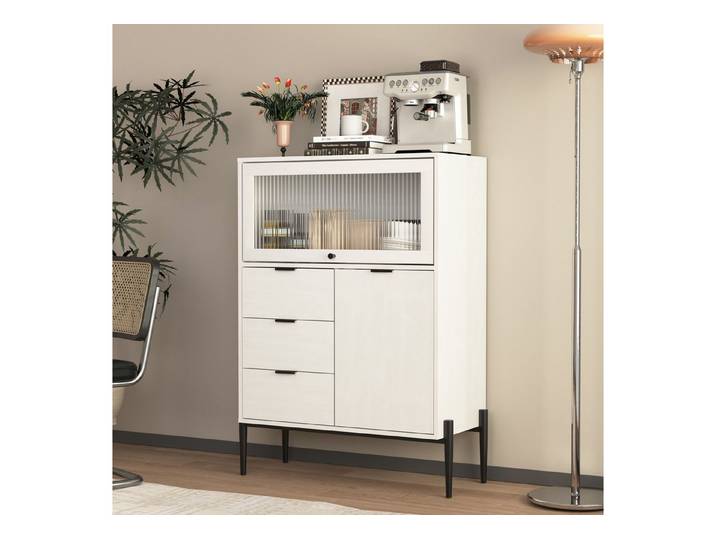 REDOM Sideboard Modernes Küchenbuffet (mit 3 Schubladen & 1 Glastür – Moderner Holzschrank für Küche, Esszimmer & Flur, 1 St)