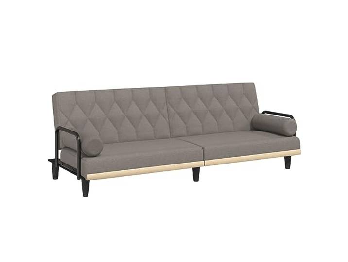 GHVBNMF Schlafsofa mit Armlehnen Klappbar Taupe Stoff Bettsofa Flexibles Bettsofa für Wohnzimmer und Gästezimmer mit 2 Kissen, verstellbarer Rückenlehne und Polsterung in Taupe.