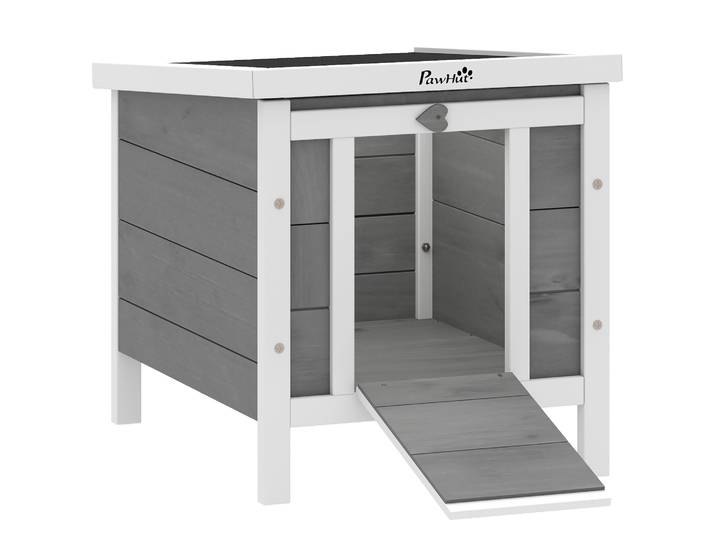 PawHut houten kleindierhok met helling, grijs