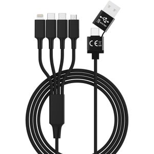 smrter Ladekabel Hydra Elite 6in1, schwarz, 1,2m, USB-C auf USB-A & USB-C & Micro-USB & Lightning