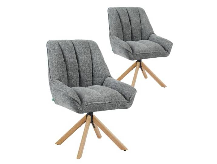 DUBI Möbel Esszimmerstuhl 31108-1B02/2B01 (Eiche Natur XL, Drehbar mit Rückstellfunktion & Kippfunktion, Grau Webstoff)