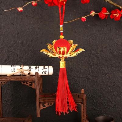 Inspired Living Chinese Lotus Flower Lantern Pendant With Red Tassel, Chinese New Year Hanging Lantern Decor For Doorways, Windows, And Chinese Lotus Flower Lantern Pendant With Red Tassel, Chinese New Year Hanging Lantern Decor For Doorways, Windows, And