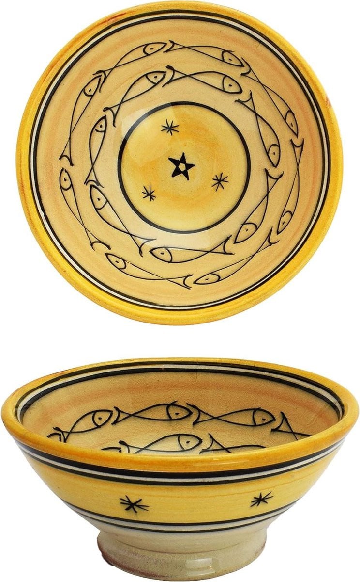 Handgemaakte Oosterse Keramische Schaal - Marokkaanse Decoratieve Kom - Geel - Diameter: 15 cm
