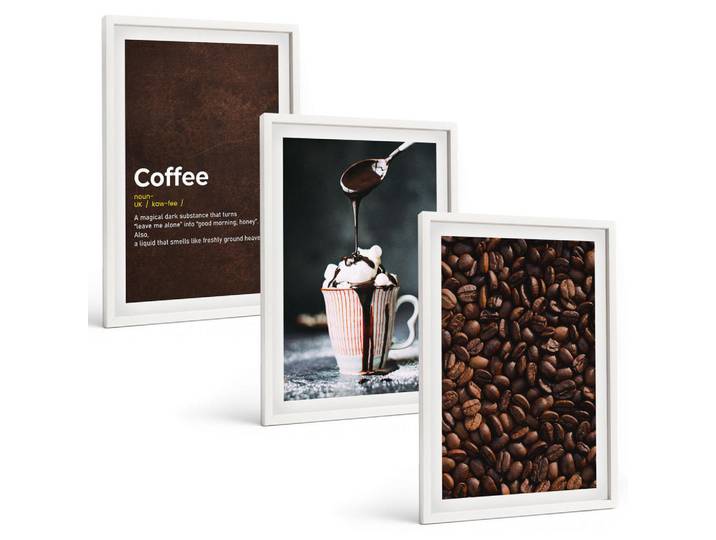Tulup Bilder SET 3er Set - 40x60 cm Weißer Rahmen - Kaffeegetränk mit Schlagsahne, Kunststoff, Rechteckig, 40x60 cm, gerahmt, Bilder & Rahmen, Bilder
